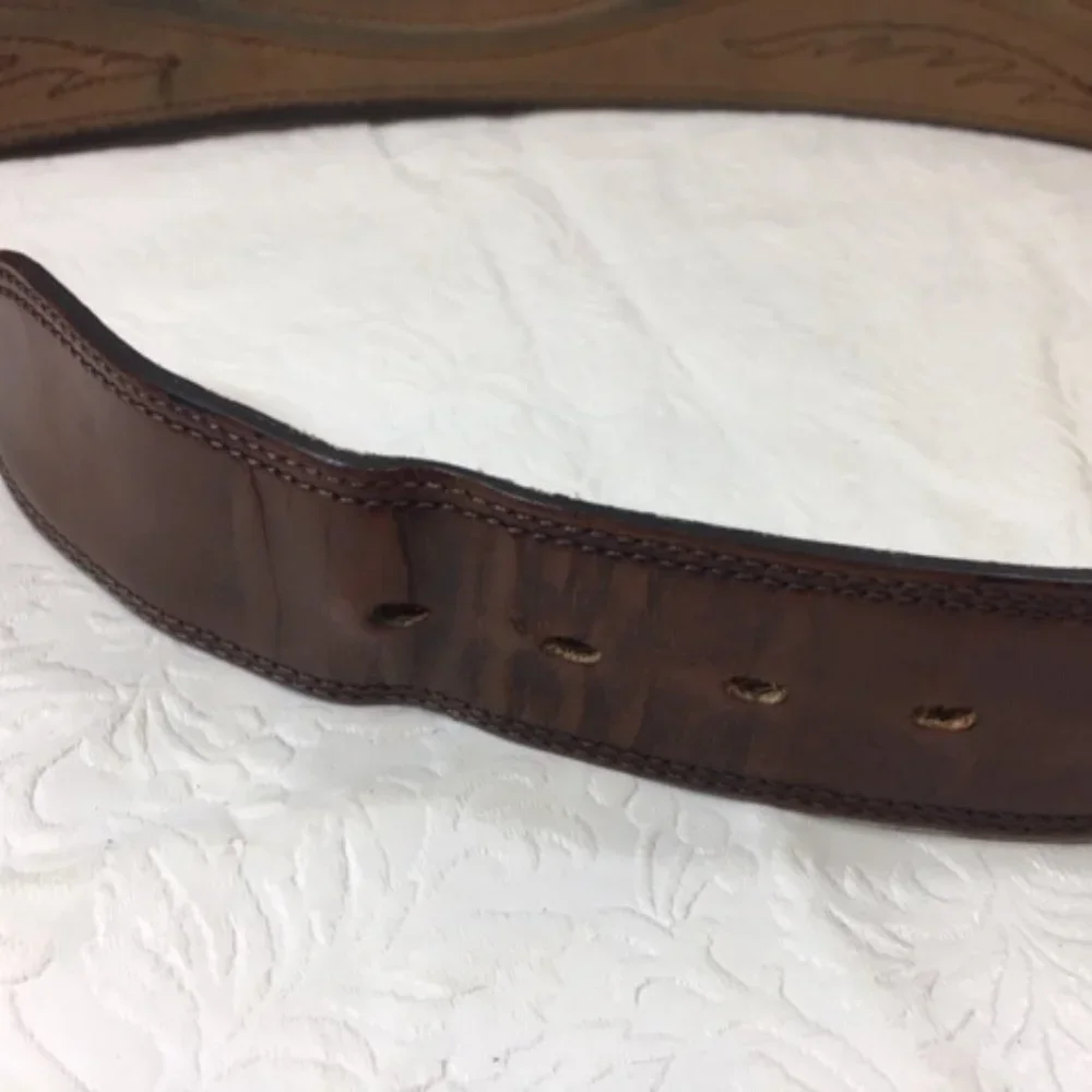 Original Larry Malan's Leegin Brown Leather Stitched Overlay Rodeo Belt Size 44